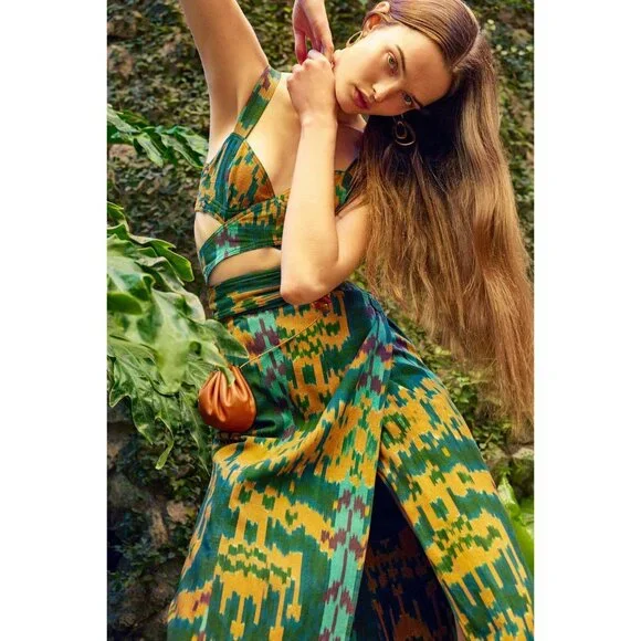 COPY - Ulla Johnson Navi Byzantine Midi Wrap Skirt Blue Yellow Green Fall Ikat … - Picture 3 of 14